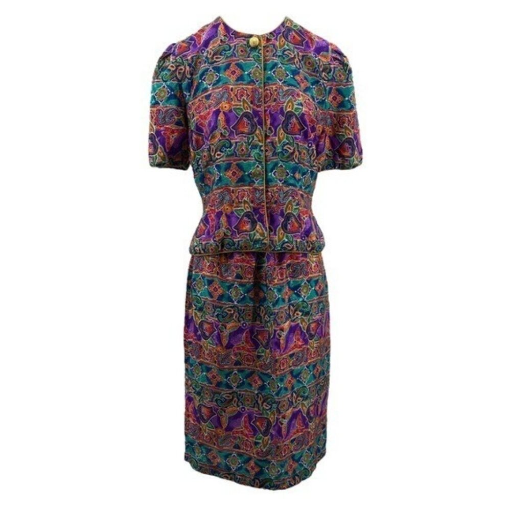 Vintage 80's Maggy London Petites 8 Paisley Print 2 Piece Skirt Set Top Colorful